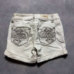 ZCO Jeans White Denim Shorts Distressed Embroidered Pockets Y2K Size 26W
